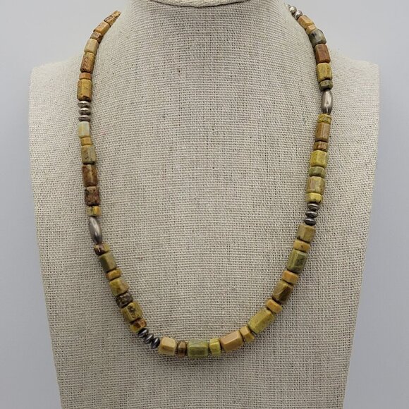 Natural Ocean Jasper Beaded Necklace 18 inch Multicolor Sterling Silver 925